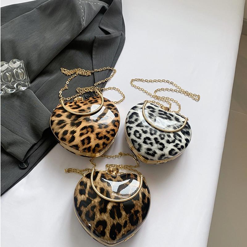 2025 Ladies Fashion Evening Clutch Bag Heart Shape Acrylic Leopard Print Luxury Handbag Shoulder Bag Women Wrist Bag