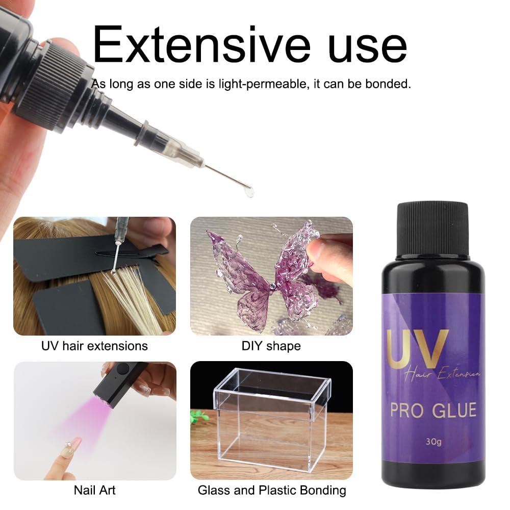 30g UV Curing V Light Glue for Hair Extensions Fast Curing, Invisible Hair Adhesive for UV Lamp Extension Systems, Long-Lasting,Waterproof