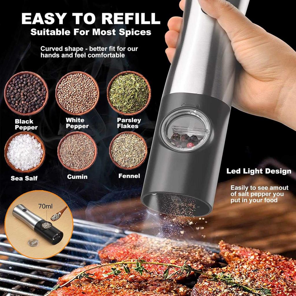Мельница для измельчения специй со светодиодной подсветкой, электрическая мельница для соли и перца с батарейным питанием, шейкер
