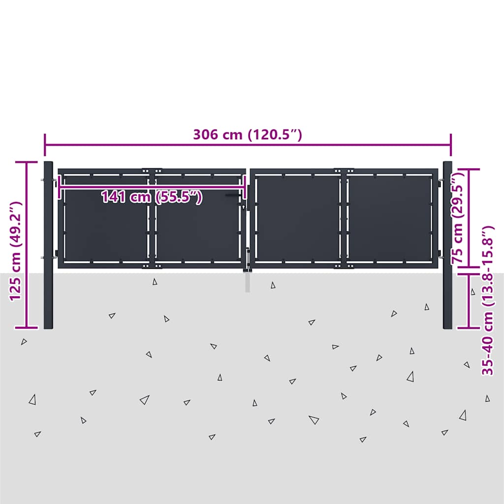 Steel Garden Gate 300 x 75 cm Anthracite