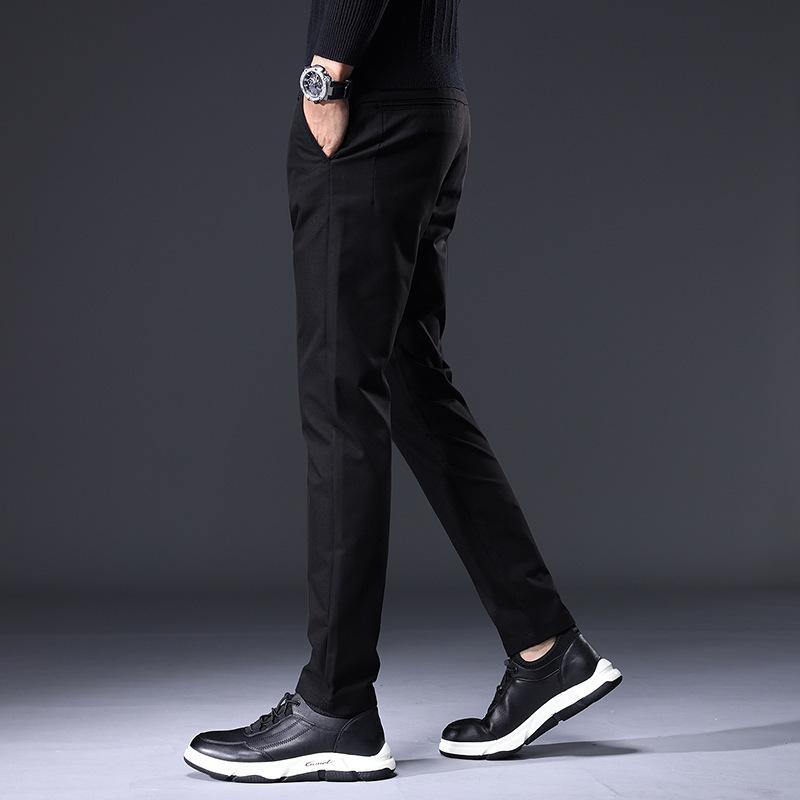 Осенне-зимние новые повседневные брюки с начесом, мужские хлопковые брюки, деловые прямые брюки, тонкие корейские мужские брюки