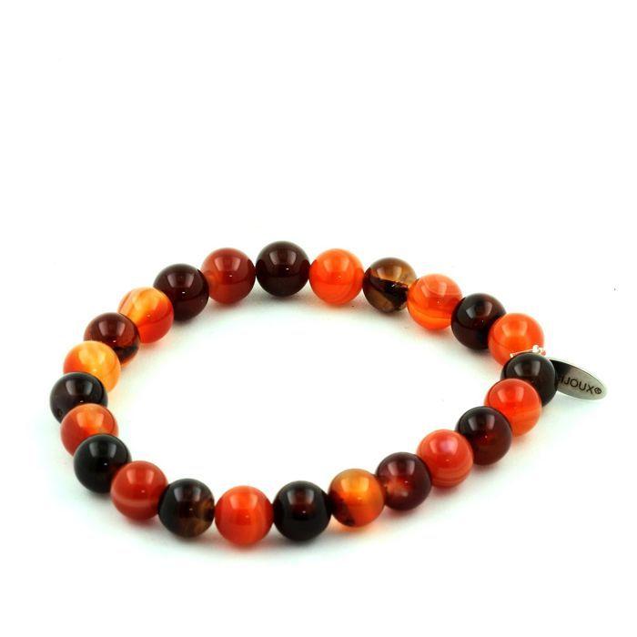 Pierres et Minéraux. Bracelet Perles Agate rubanée 8 mm. Fabriqué en France.