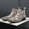 New Fashion Designer Winter High Tops Pointed Chelsea Ankle Boots For Men Snake Pattern Slip On All Match Shoes Zapatos Hombre