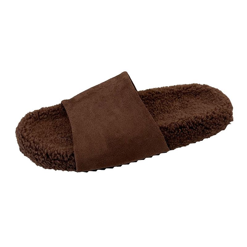French retro one-word Birkenstock cotton slippers for women to wear in autumn and winter, new thick-bottomed versatile and velvet