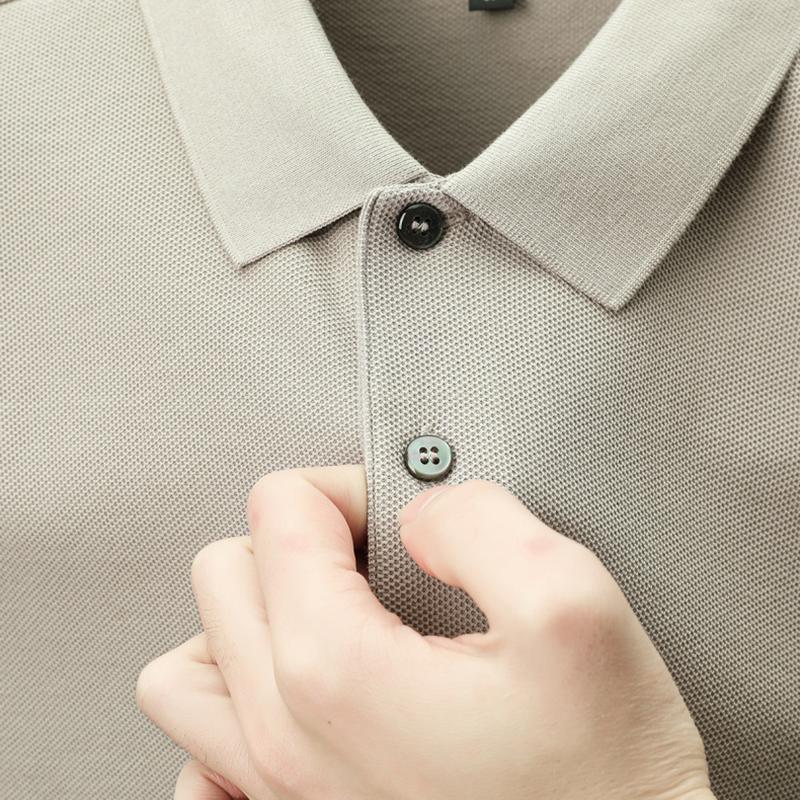 Лето 2025 Мужская Новая Однотонная Мерсеризованный Хлопок Свободная Влагоотводящая и Быстросохнущая Повседневная Рубашка Поло