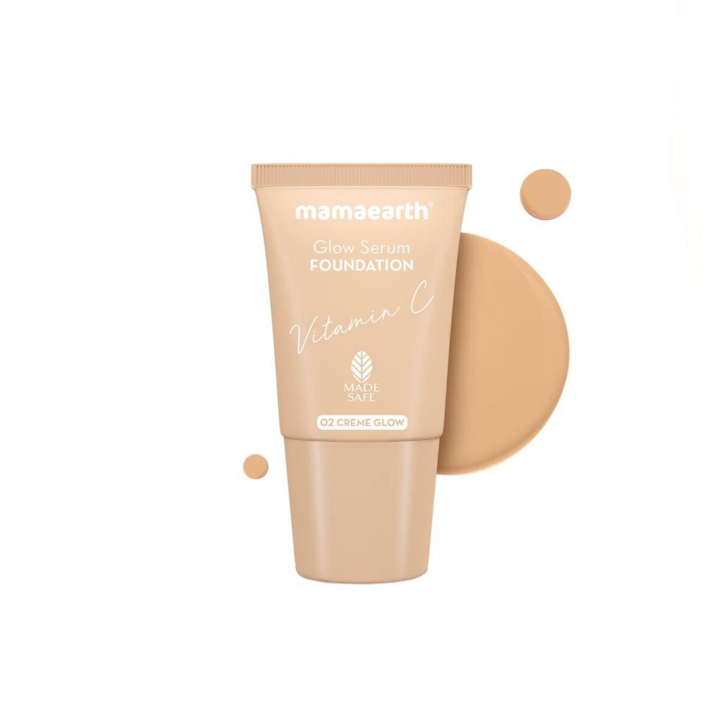 Mamaearth Glow Serum Foundation With Vitamin C For 12-Hour Dewy Skin, Natural Coverage Liquid Makeup, 18 ml Tube ((Crème Glow))