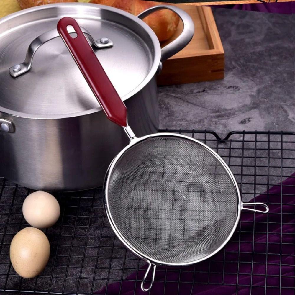 Double Ears Flour Mesh Sieve Stainless Steel Frying Scoop Dishwasher Safe Noodle Drainer  Kitchen