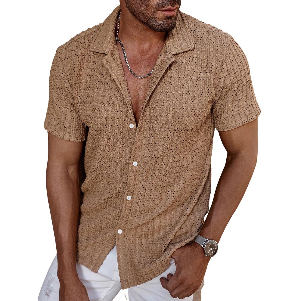 Summer Men's New Collar-buttoned Shirt with Ventilation Holes for Coolness and Breathability, Casual T-shirt