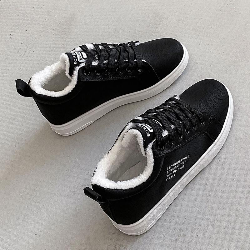 Модные зимние женские ботильоны, женские теплые плюшевые вулканизированные туфли, черные повседневные женские кроссовки на плоской подошве для ходьбы, женские зимние туфли на шнуровке