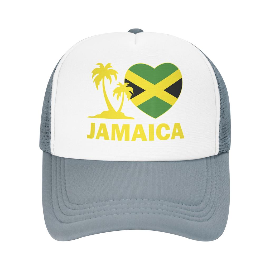 Jamaica I Love Jamaican Flag Trucker Caps Unisex Women Fashion Hat Trucker Worker Cap Sports Cap Adjustable Mesh Baseball Cap