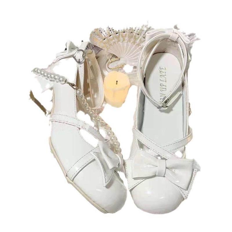 Mary Jane shoes women's summer 2024 new cross with bow Lolita elegant round head thick heel single shoes women