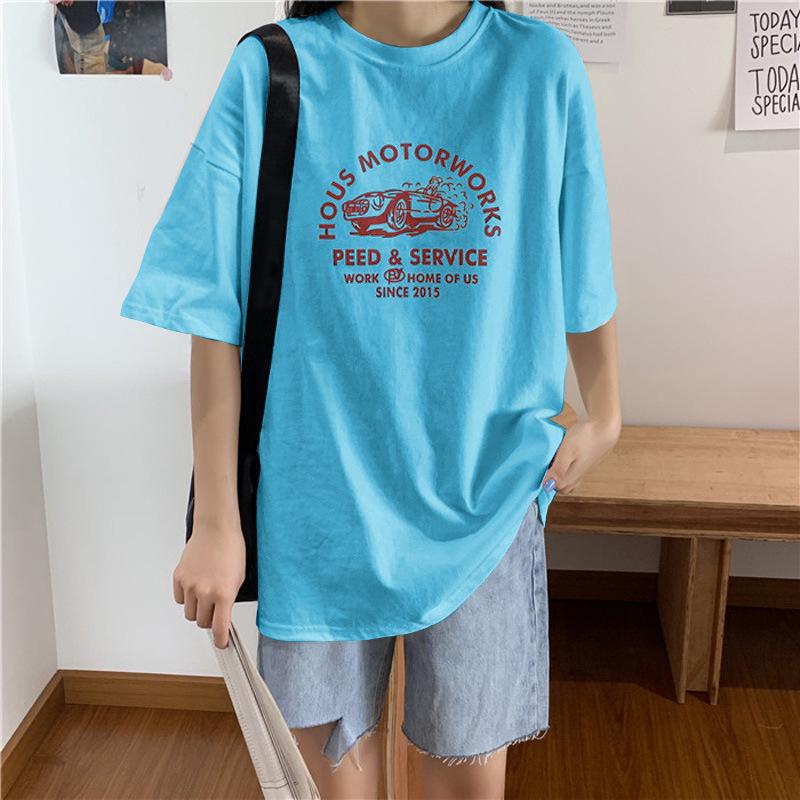 Летняя корейская футболка свободного кроя с коротким рукавом женская большого размера