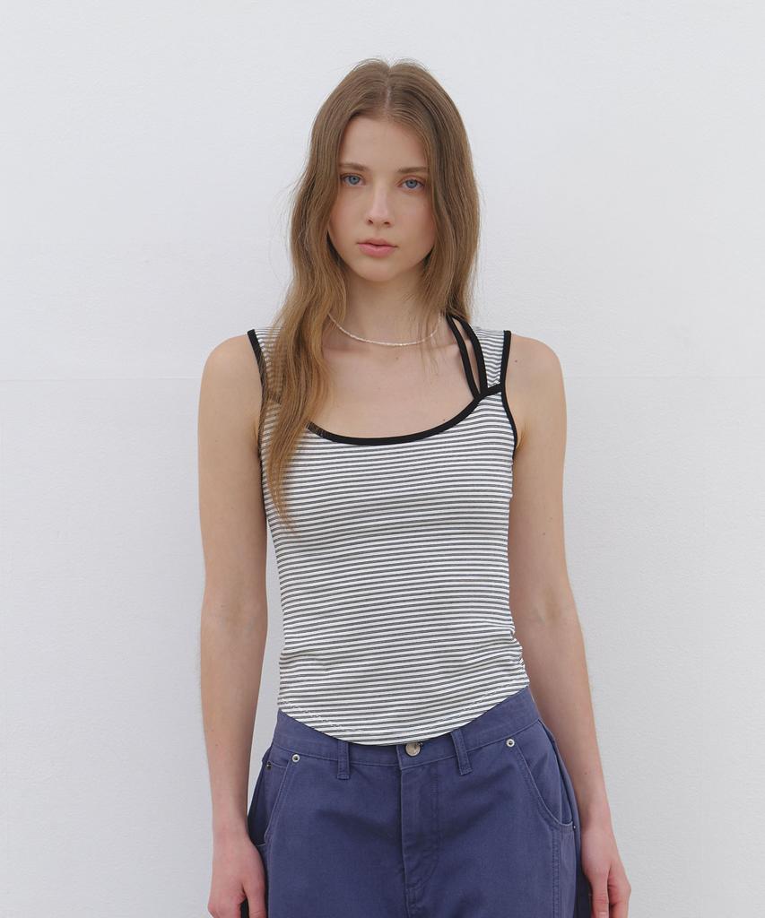 CLUNY Dual Strap Stripe Sleeveless Top - White