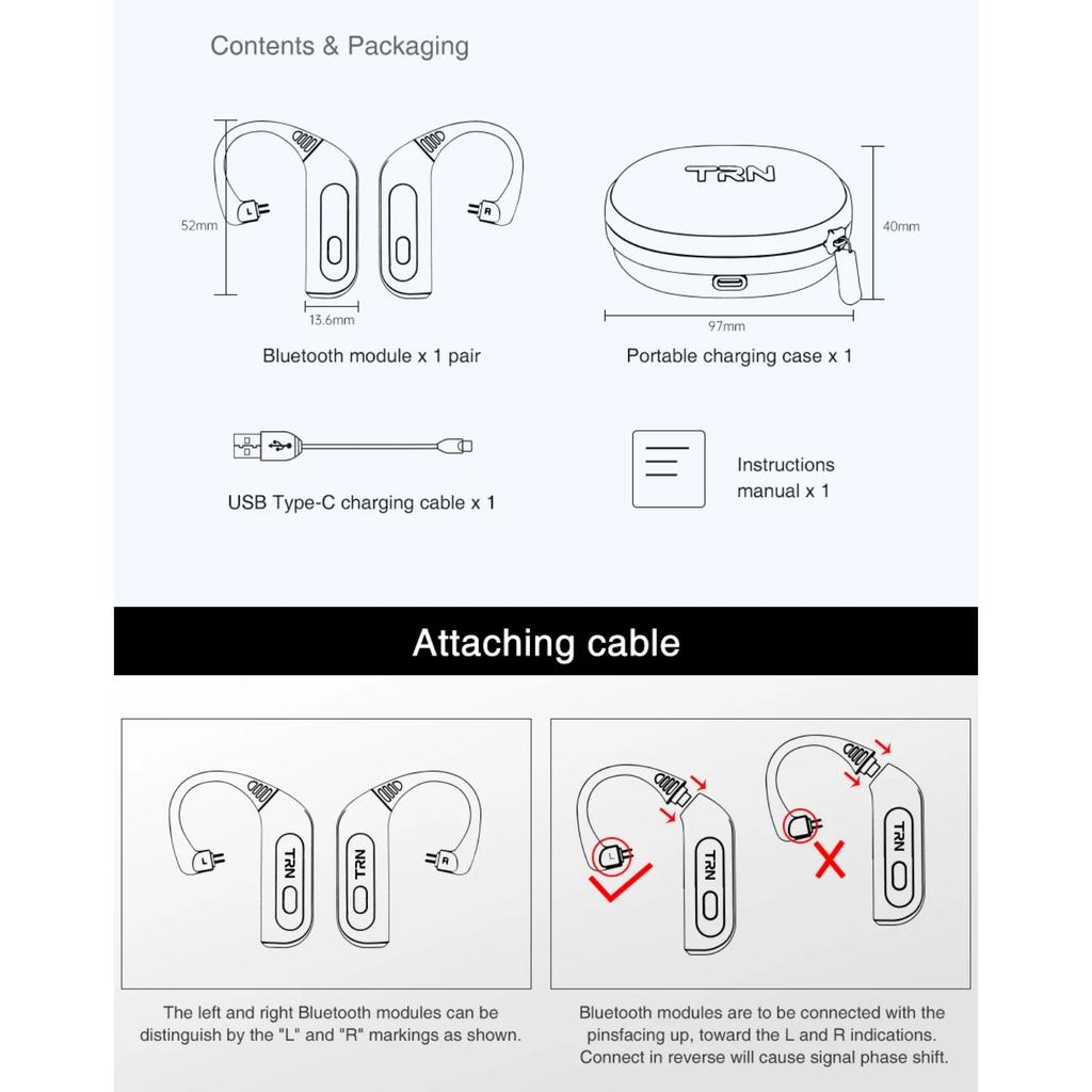 TRN BT20PRO Wireless Bluetooth 5.3 HIFI Earphones Module Upgrade Cable Replaceable for Air Pods Conch 0.75 0.78 Mmcx 2pinsqdc