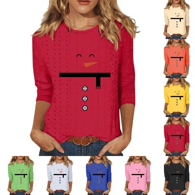 Рубашки с рукавом 3/4 для женщин, милые футболки с графическим принтом, блузки, повседневные базовые топы больших размеров, пуловеры