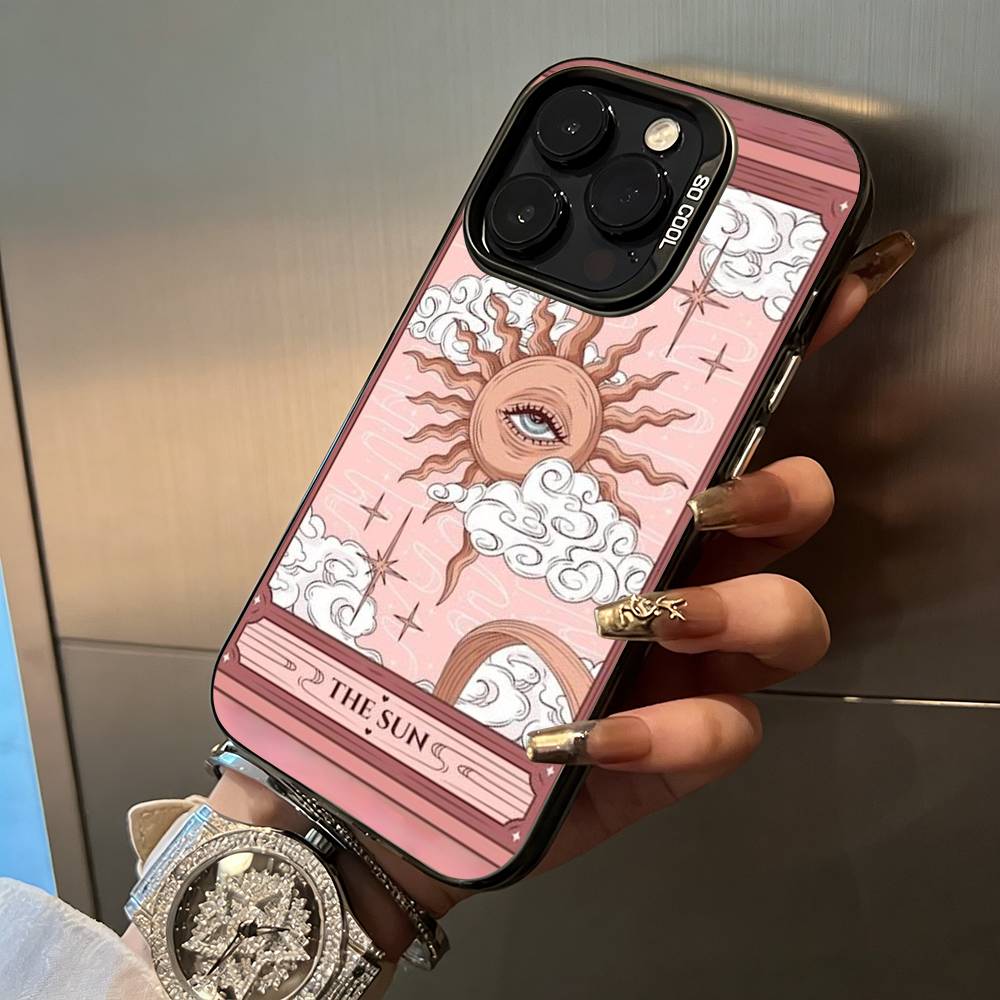 Эстетичный чехол для телефона Таро для iPhone 17,16,15,14,13,12,11 Plus Pro Max Цветной Серебряный чехол для телефона