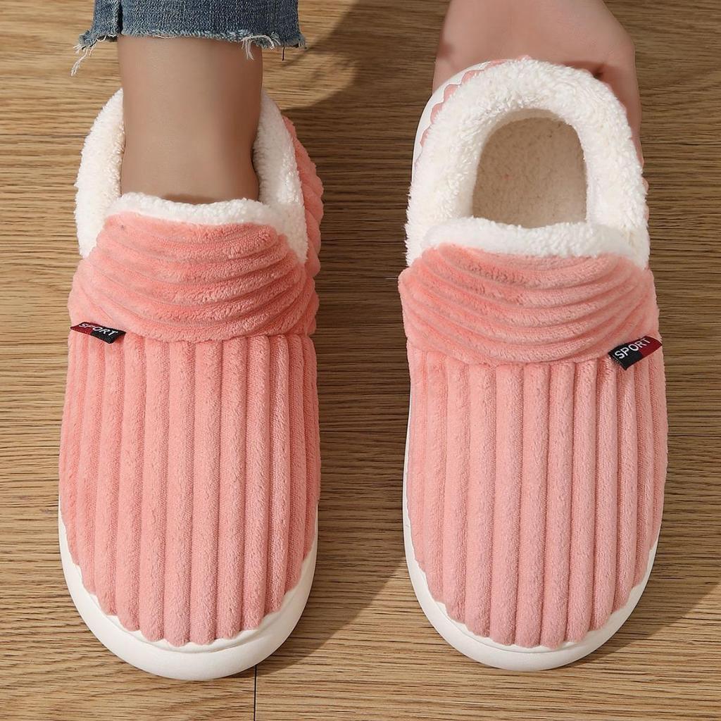 Winter 2024 Plush-Lined Thick-Soled Cotton Slippers for Outdoor & Indoor Wear