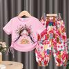 Girls' Summer Set Children's Slim Fit Short Sleeved Summer Set Mosquito Proof Pants Two-piece Set