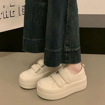 Кожаные туфли с увеличенным носком, женские туфли с большой головой, весна-лето 2025, новые универсальные уродливые милые маленькие белые туфли на толстой подошве с липучкой