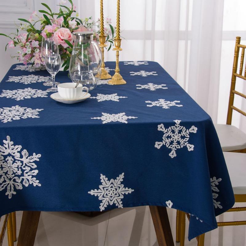 Christmas Tablecloth Rectangle, Table Cloth with Snowflake Decorations, Heavy Weight & Spillproof Table Cover for Dining, Party & Holidays