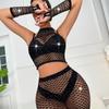 Ladies Hot Diamond Shiny Sexy Underwear Gloves Suit Dress Crystal Sparker Bodystocking Lingerie