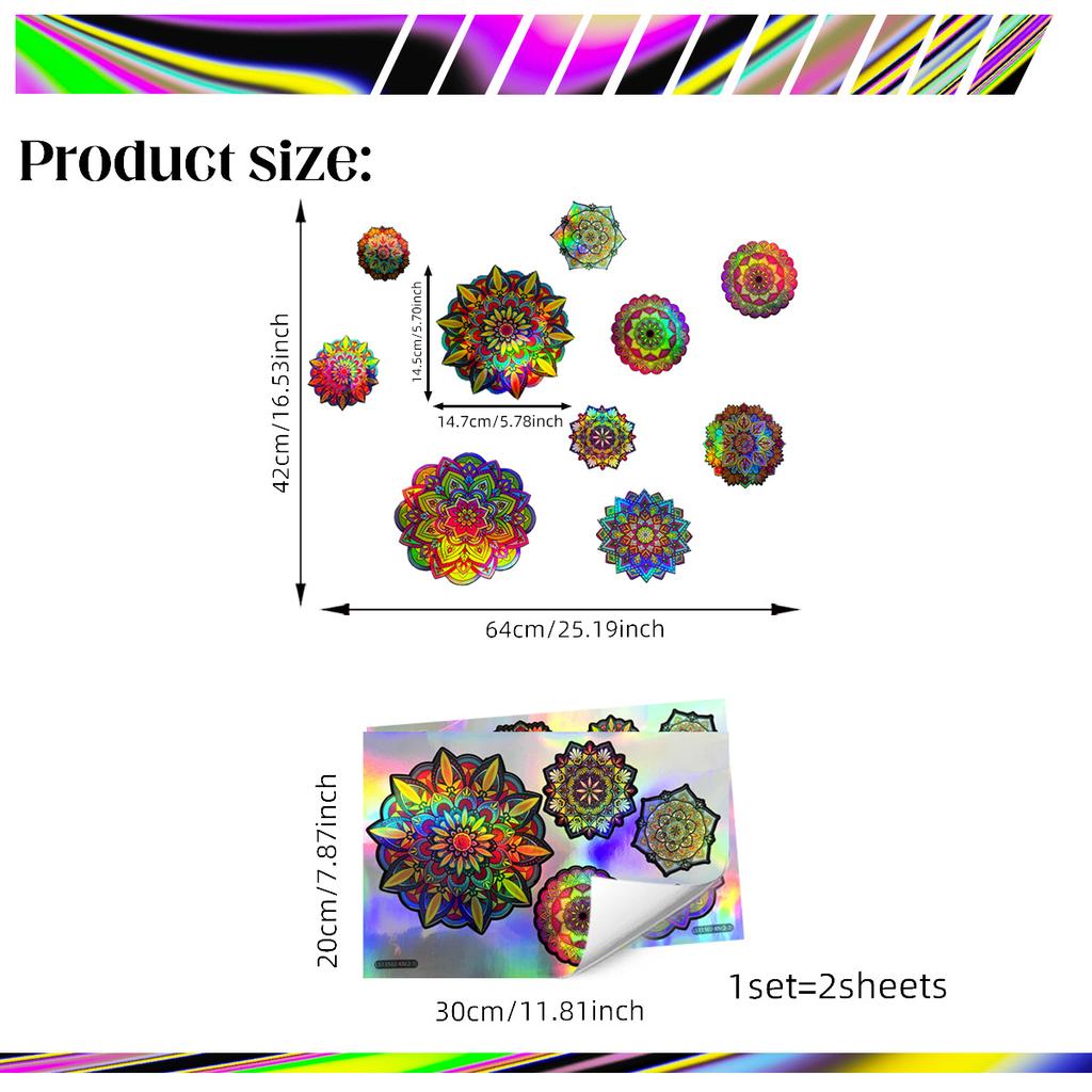 Ls13502 Лазерный Материал Постепенное Изменение Красочный Цветок Мандалы Наклейка На Стену Угол Обзора Разные Узоры И Цвета