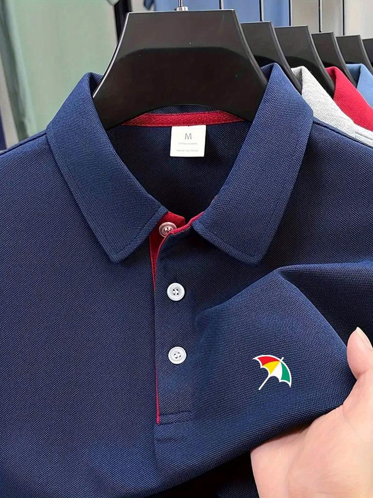 Men's Color Block Cuff Polo Shirts Breathable Soft Short Sleeve Casual Shirt for Outdoor Office Wear