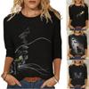 Женская черная футболка с 3D принтом кота, новая весенне-осенняя свободная повседневная футболка с длинным рукавом, женская футболка с круглым вырезом