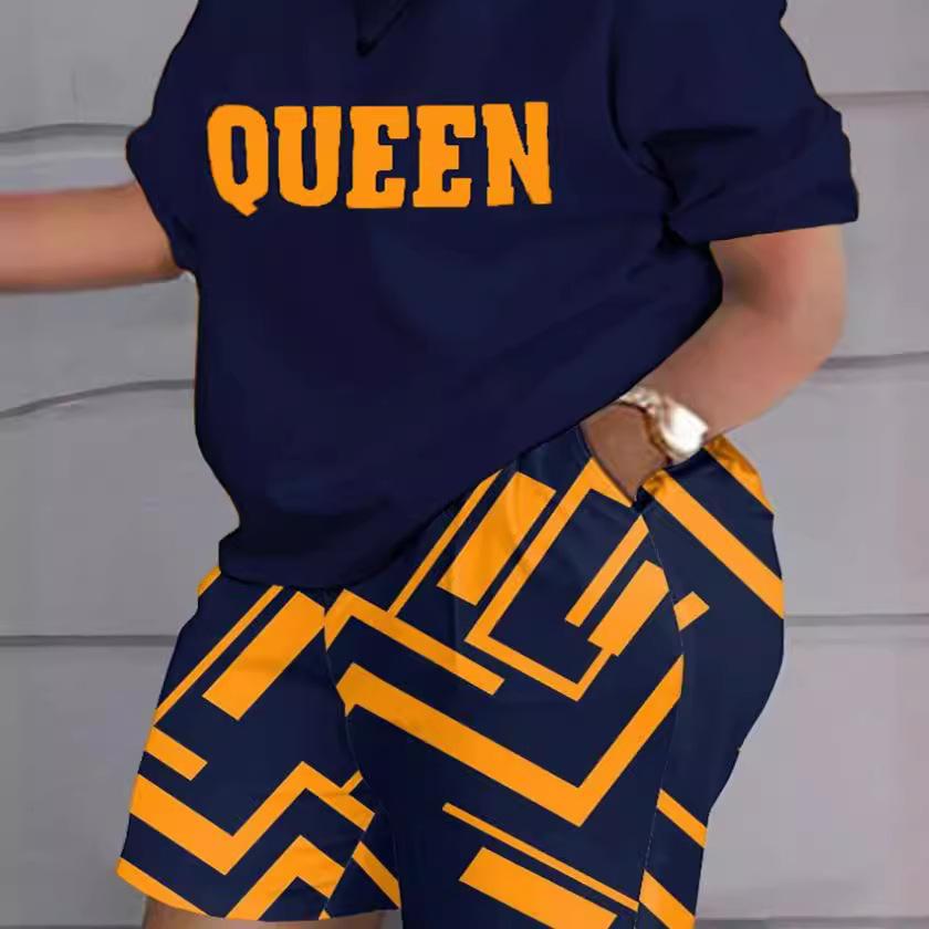 Женские комплекты из двух предметов с шортами и принтом, футболки с круглым вырезом и короткими рукавами, брюки с эластичной резинкой на талии, топы, летние костюмы