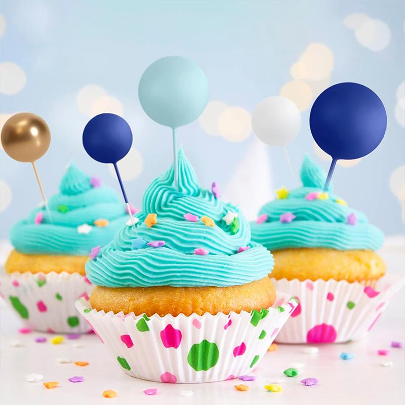 32Pcs Ball Cake Toppers Mini Balloon Cupcake Topper Sticks Foam Ball for Kids Boy Girl Birthday Party DIY Decoration Baby Shower