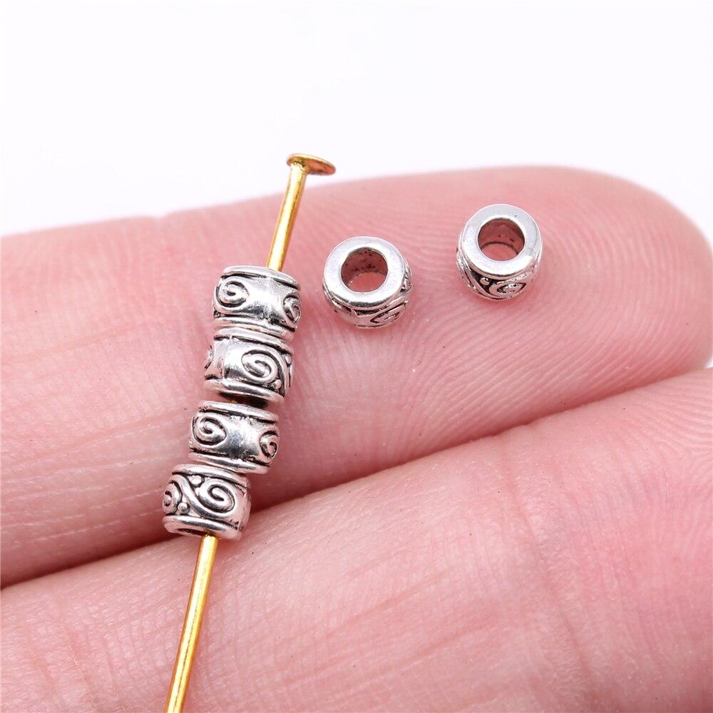 100шт бусины-проставки, подвески, колье, кулон, античное серебро, цвет 4X4X3 мм