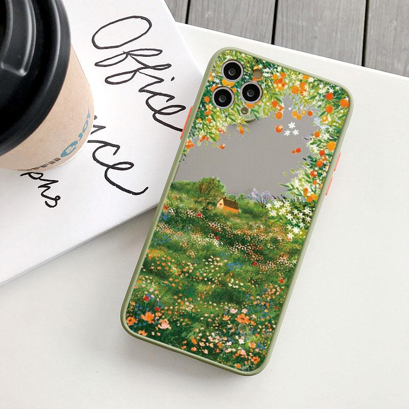 Ретро-чехол для телефона с росписью пейзажа для iphone 16 7 8 Plus SE2 X XS XR 16 14 12 13 11 Pro Max Большие цветочные поля Домик в лесу Чехлы