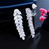 CMM Shiny Zirconia Silver Color Long Leaf Earrings Ear Clips for Women