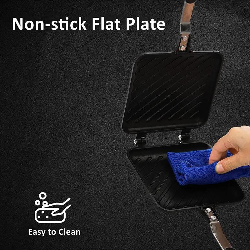 Double Sided Frying Pan Sandwich Maker Nonstick Grilled Sandwich and Panini Maker Pan with Handle Aluminum Flip Pan Easy Cooking