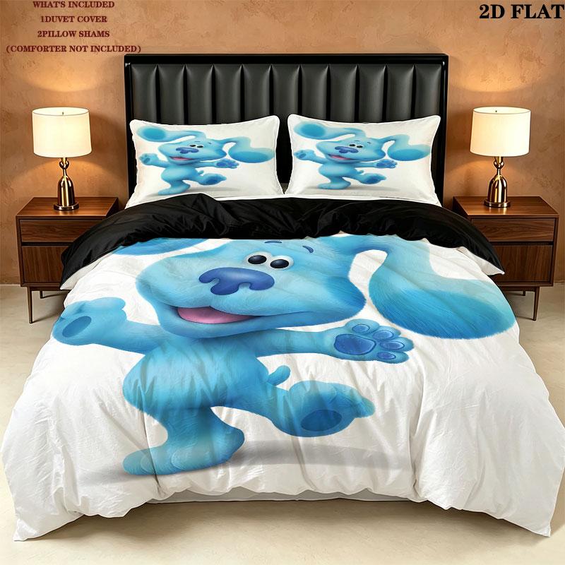 Blue'S Clues Pattern Bedding Quilt Set Quilt Cover Pillowcase Home Birthday Gift(1 * duvet cover + 2 * pillowcase, without core)