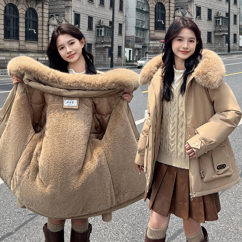 Pie Overcome Women's Velvet Cotton-padded Clothes Winter New Casual Waist Tooling Cotton-padded Jackets Winter Jackets Thick