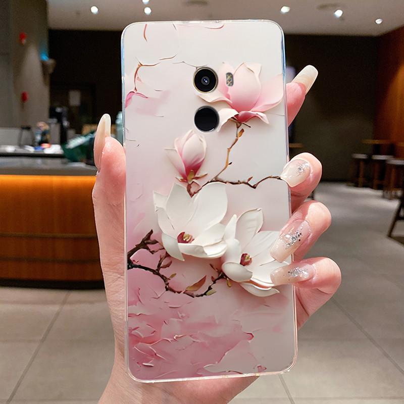 Case For Xiaomi Mi Mix 2 Flower Butterfly Protective Thin Casing Transparent Soft Silicone TPU Phone Cover