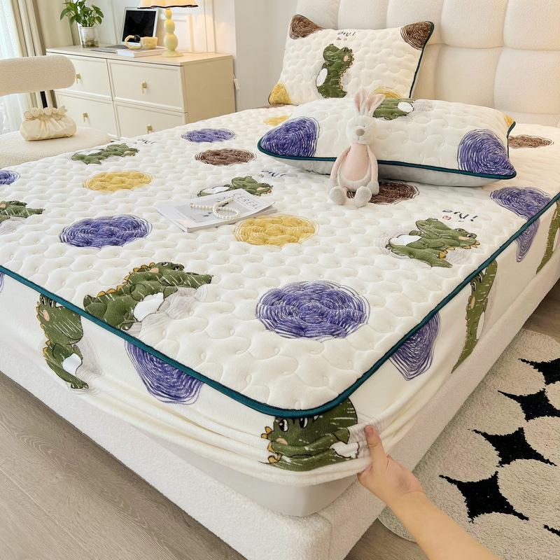 New Soybean Antibacterial Class a Milk Fiber Fitted Sheet Quilted Bedspread Non-Slip Household Dustproof Protective Cover Thickened Mattress