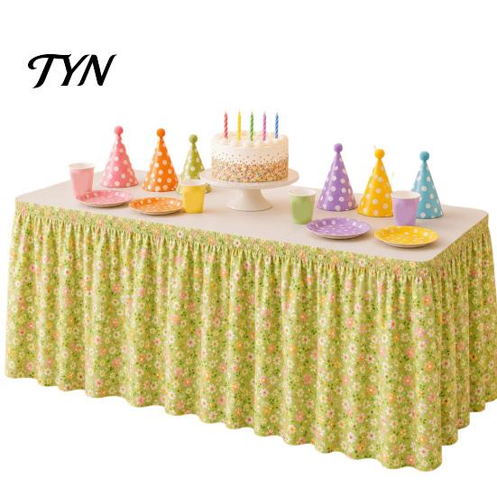 Event Stall Decoration Table Cover Floral Fruit Skirt, 6Ft x 29.5in Elastic Pleated Picnic Skirt for Outdoor Teacher Desk Classroom, Home Office