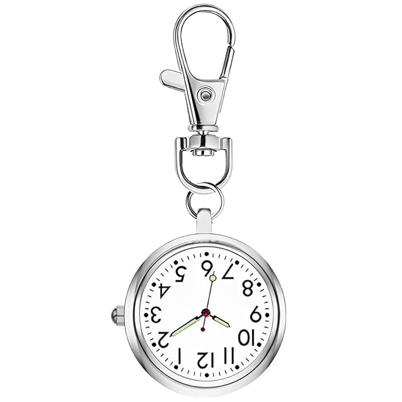 Nurse Watch Pocket Watch Key Ring Upside Down Clock Luminous Night Light Battery Operated Analog Dial Easy To See and Large Cute Fashionable Unisex