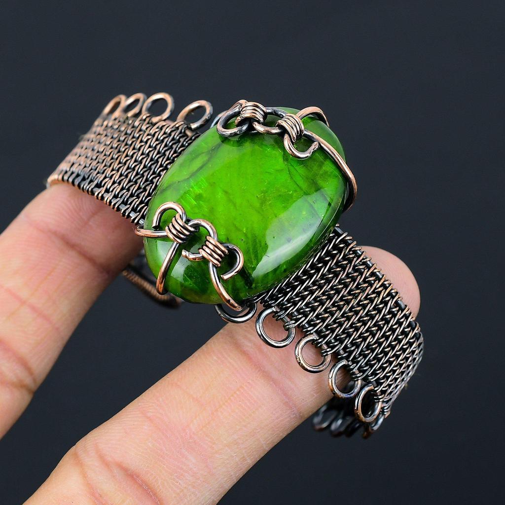 Зеленый флэш-лабрадорит, драгоценный камень, чистая медная проволока, завернутая в манжеты/браслет ручной работы, ювелирные изделия