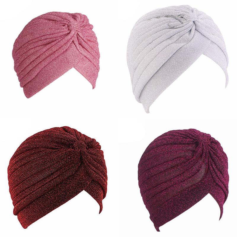 Polyester Fabric Hat Silk Indian Hat Muslim Headband Turban Golden Bright