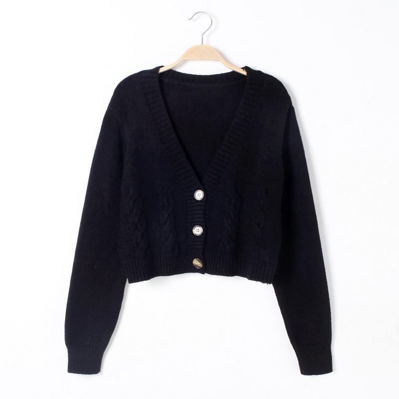 V Neck Cropped Cardigan Women Long Sleeve Twist Knitted Sweater Coats Autumn Winter Keep Warm Korean Fashion Jacket Cardigan