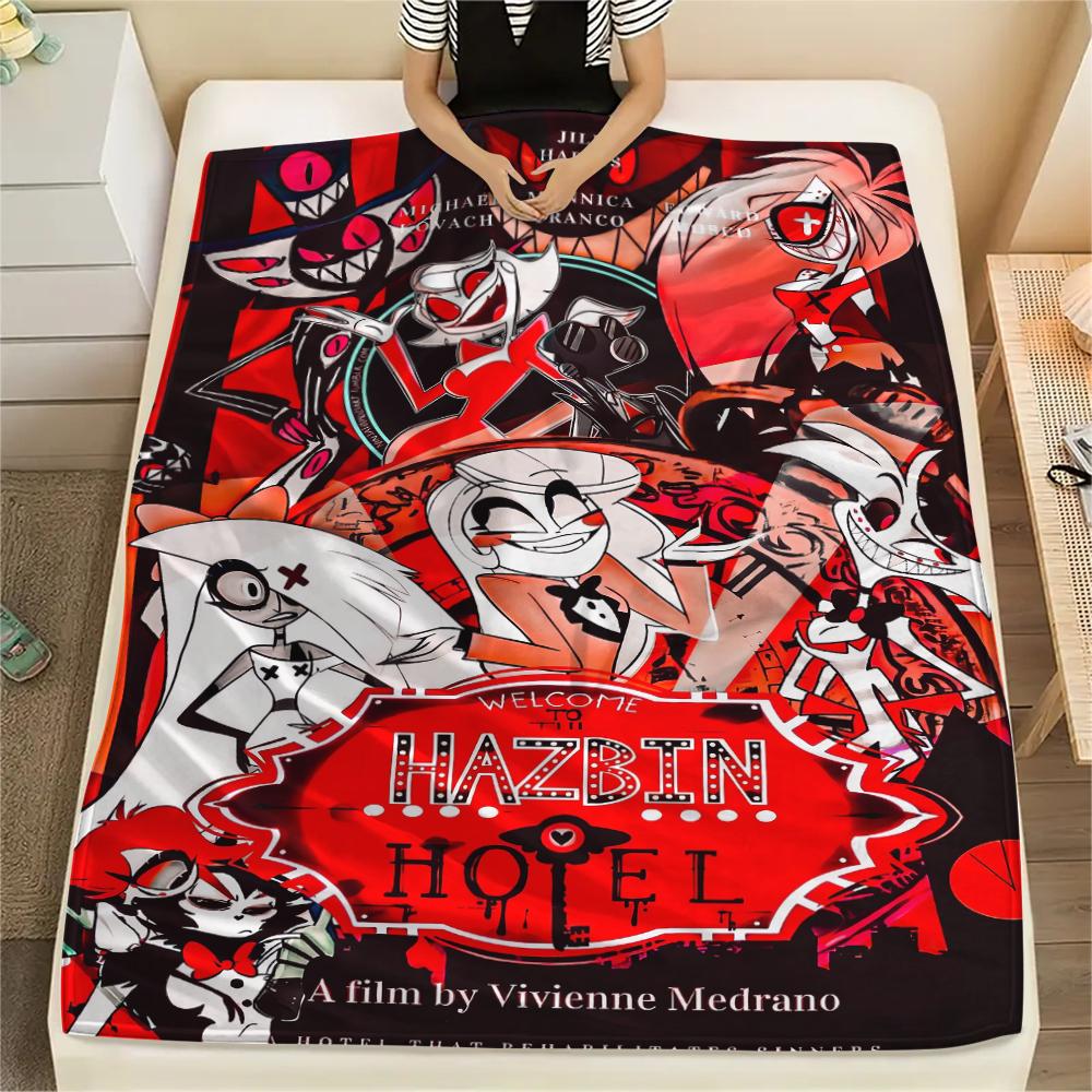 1 шт. Фланелевое одеяло с принтом Hazbin Hotel, Высокое качество, Удобное для всех сезонов, Декор для дома, Тепло и уют, Идеально для рождественских подарков