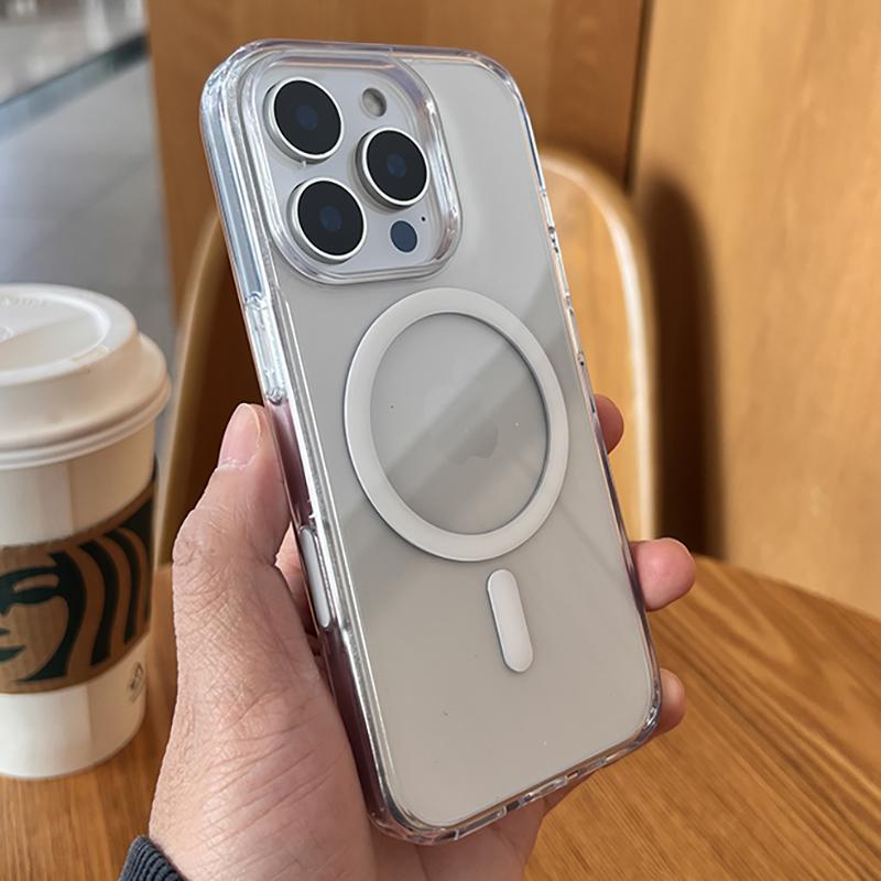 Прозрачный Магнитный Чехол For Magsafe для iPhone 16 15 14 13 12 11 Pro Max Plus Прозрачная Крышка с Жесткой Задней Панелью