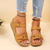 Women's Large Size Fish Mouth Sandals Shoes Casual Outdoor Velcro Slope Heel Sandals 35-43