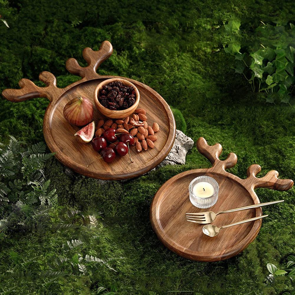 Appetizer Platter Decorative Food Dish Plate with Antler Handle Charcuterie Board Breaded Steak Dinner Plate Dessert Snacks Tray
