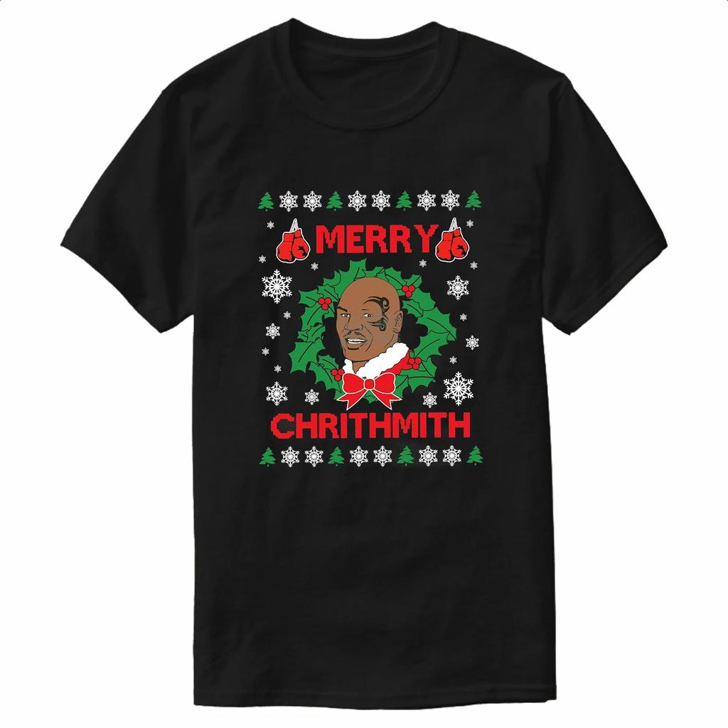 Ugly Christmas Sweater Mike Tyson Merry Chrithmith TShirt 100 Cotton ONeck Summer Short Sleeve Casual Mens Tshirt Size S3XL