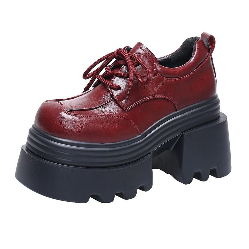 Мода 10 см каблуки Женская высокая платформа Кожаная обувь Новинка 2025 Осень Массивные кроссовки Женские Туфли-лоферы на шнуровке Обувь для ходьбы Женская
