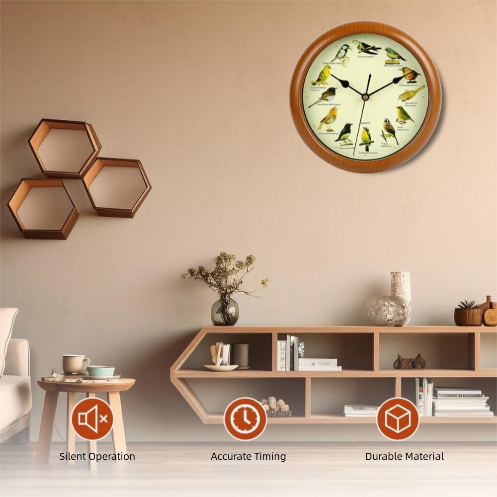 Sound Feature Wall Hanging Clock 10 Inch Musical Wall Clock Singing Bird Clock Room Decoration
